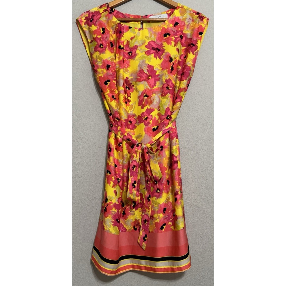 Loft Women's Dress 10 Colorful Cap Sleeve Asymmetrical Artsy Festival‎ Bright
